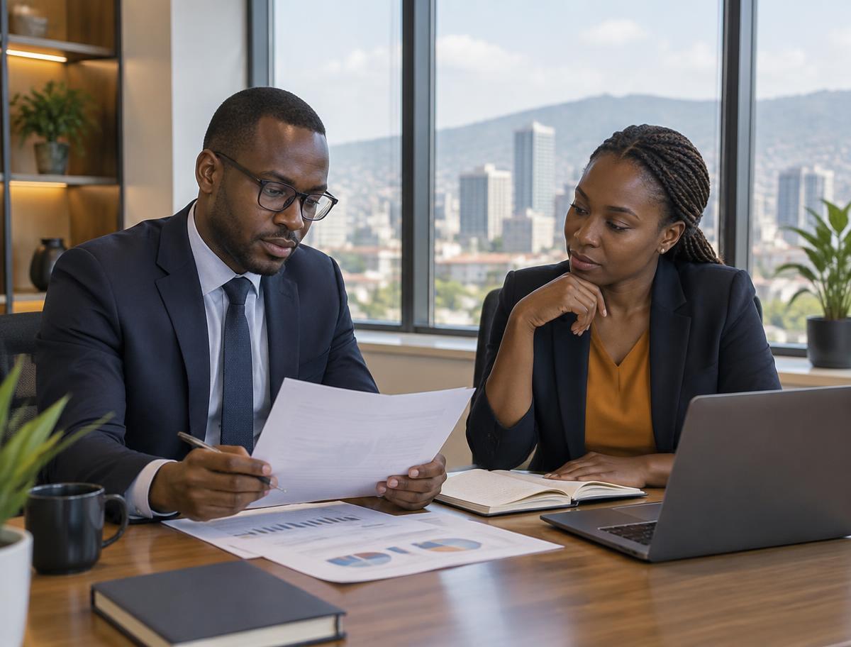 Recovery professionals reviewing financial documents together